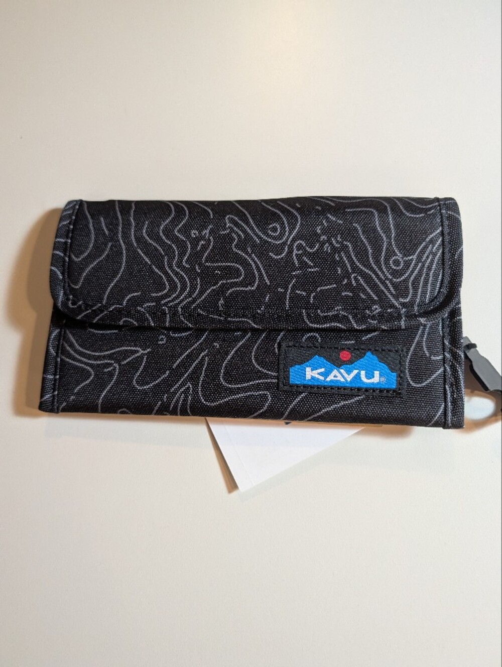 Kavu Black Mondo Wallet with Topographic Print and Blue Logo NWT